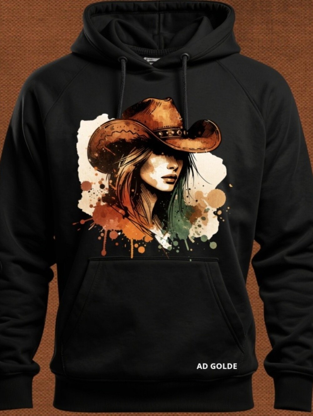 Black Graphic Cowgirl Watercolor Hoodie Sweatshirt